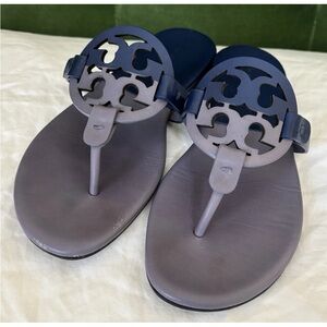 Tory Burch Miller Soft Sandals Size 6 Colorblock Dark Lotus/Bermuda Bicolor $198